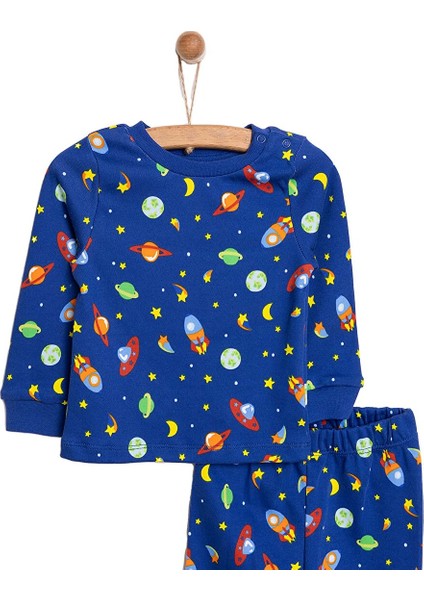 Bisiklet Yaka Uzay Desenli Erkek Bebek Pijama Takımı