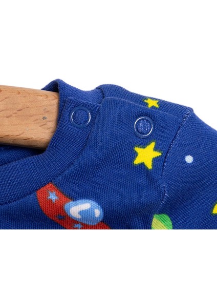 Bisiklet Yaka Uzay Desenli Erkek Bebek Pijama Takımı modelleri