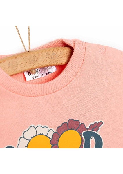 Basic Az Şardonlu Çiçekli Yazı Desenli Sweatshirt Kız Bebek fiyatları