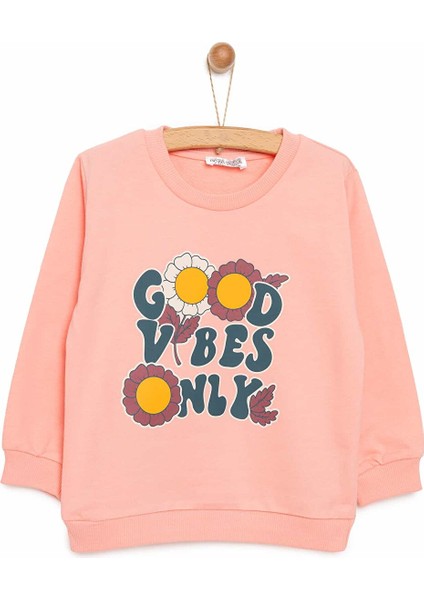 Basic Az Şardonlu Çiçekli Yazı Desenli Sweatshirt Kız Bebek modelleri