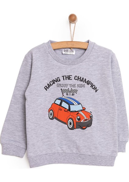 Basic Az Şardonlu Araba Baskılı Sweatshirt Erkek Bebek