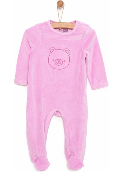 Yenidoğan Kız Nakışlı Kadife Patikli Tulum Kız Bebek