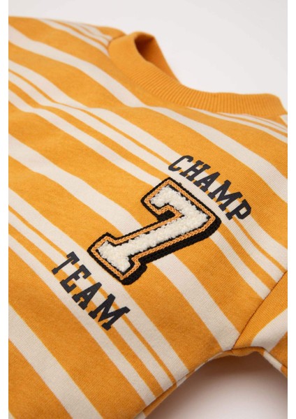 Erkek Bebek Bisiklet Yaka Çizgili İçi Yumuşak Tüylü Sweatshirt D4475A524AU fırsatları