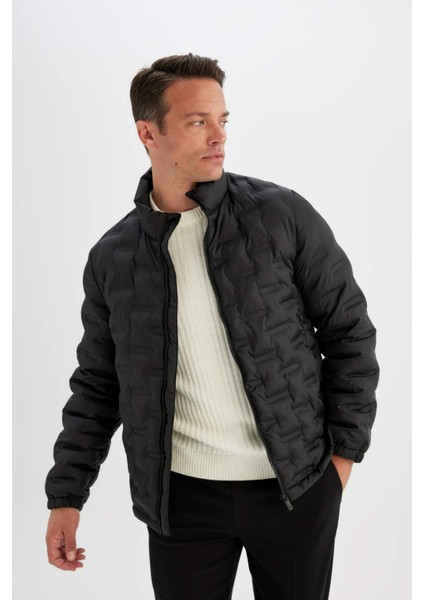 Su İtici Slim Fit Şişme Mont Dar Kesim Dik Yaka Fermuarlı Cepli Kapitone D1234AX24WN