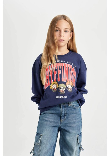 Kız Çocuk Lacivert Harry Potter Relax Fit Bisiklet Yaka Sweatshirt D3865A824AU modelleri