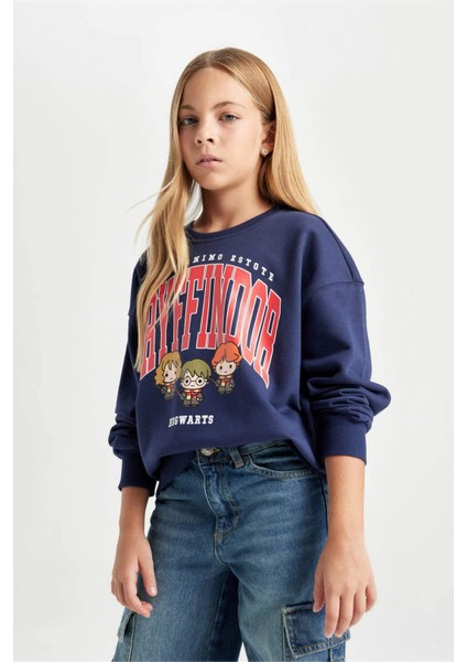 Kız Çocuk Lacivert Harry Potter Relax Fit Bisiklet Yaka Sweatshirt D3865A824AU fırsatları