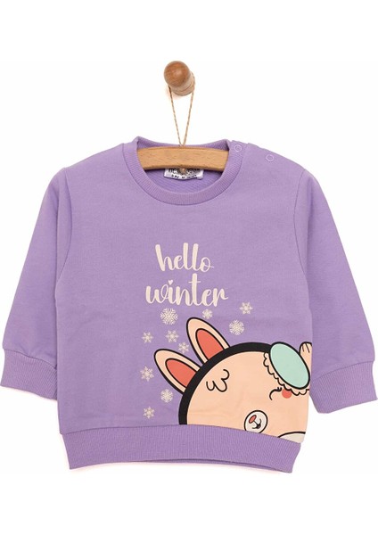 Basic Az Şardonlu Sevimli Tavşan Desenli Sweatshirt Kız Bebek