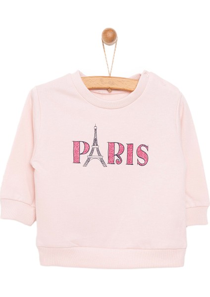 Basic Az Şardonlu Paris Desenli Sweatshirt Kız Bebek