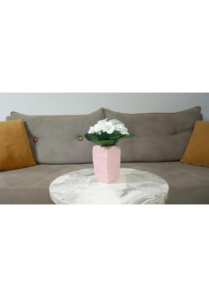 Çiçek,beyaz Yapay Çiçek ve Vazo Dekoratif Çiçekli Pembe 7X7X17CM