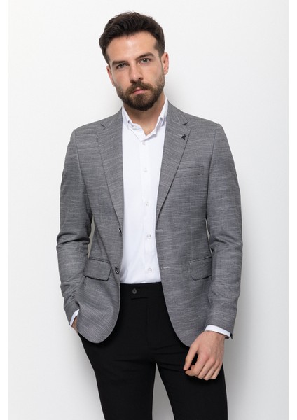 Dokulu Siyah Renk Slim Fit Mono Yaka Erkek Ceket modelleri