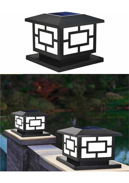 Güneş Enerjili 10W Set Üstü Bahçe Aydınlatması, Su Geçirmez, 3200K-6500K, Sütun Üzeri Solar Küp Armatür, 2 Modlu (Beyaz-Gün Işığı), Veranda, Çit, Bahçe Duvarı Küp Aydınlatma 165×110 mm