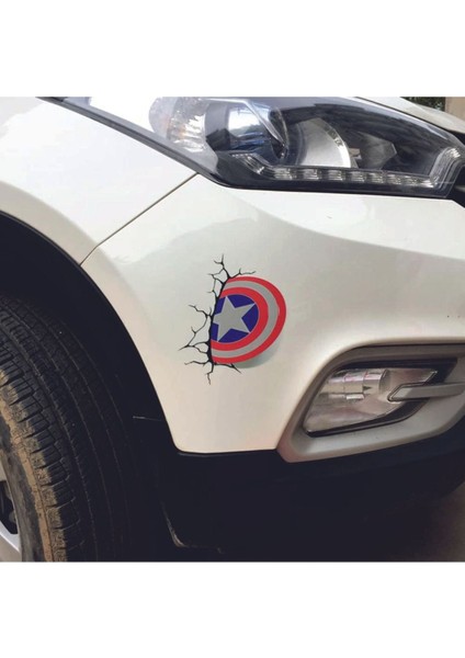 3D Sticker Kaptan Amerika Oto Sticker, Motorsiklet, Kask, Laptop Sticker 20X12 cm Oto Aksesuar