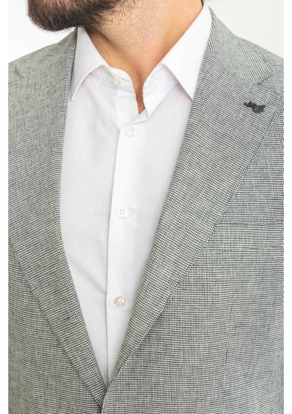 Kareli Lacivert Renk Slim Fit Mono Yaka Keten Erkek Ceket fiyatları
