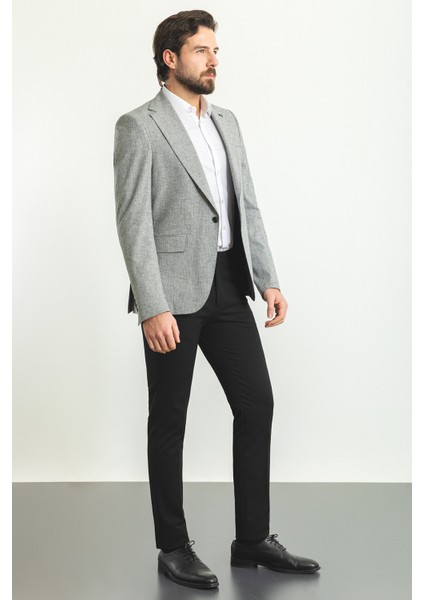 Kareli Lacivert Renk Slim Fit Mono Yaka Keten Erkek Ceket fırsatları