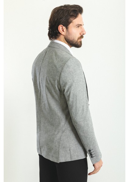 Kareli Lacivert Renk Slim Fit Mono Yaka Keten Erkek Ceket indirimleri