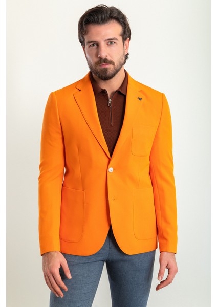 Düz Slim Fit Torba Cep Mono Yaka Erkek Ceket