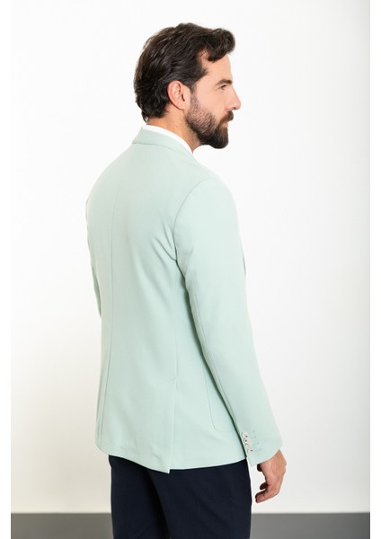 Düz Mint Yeşili Slim Fit Torba Cep Mono Yaka Erkek Ceket