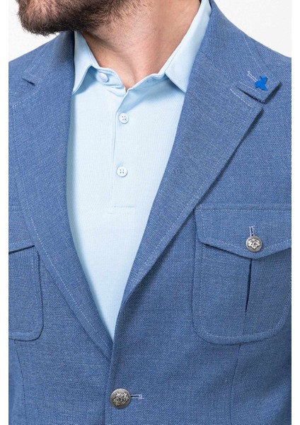 Kırçıllı Slim Fit Torba Cep Mono Yaka Keten Erkek Ceket