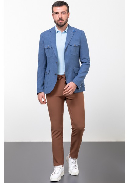 Kırçıllı Slim Fit Torba Cep Mono Yaka Keten Erkek Ceket