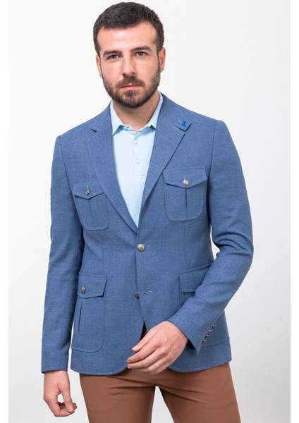 Kırçıllı Slim Fit Torba Cep Mono Yaka Keten Erkek Ceket