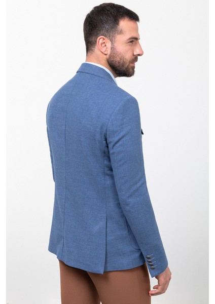 Kırçıllı Slim Fit Torba Cep Mono Yaka Keten Erkek Ceket
