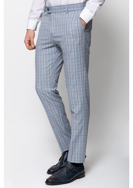Mavi Ekoseli Süper Slim Pantolon