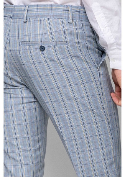 Mavi Ekoseli Süper Slim Pantolon modelleri