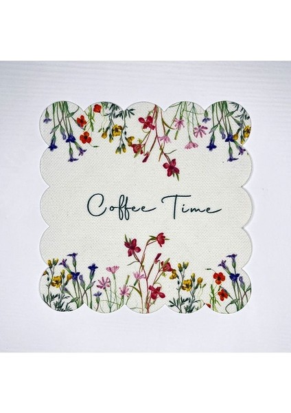 Kır Çiçekleri Coffee Time Desenli Dijital Baskılı Kokteyl Peçetesi Yıkanabilir Lazer Kesimli