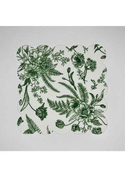 Yeşil Çiçek Tolie De Jouy Desenli Dijital Baskılı Kokteyl Peçetesi Yıkanabilir Lazer Kesimli