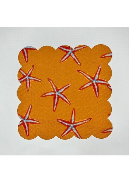 Deniz Yıldızı Desenli Turuncu Zemin Dijital Baskılı Kokteyl Peçetesi Yıkanabilir Lazer Kesimli