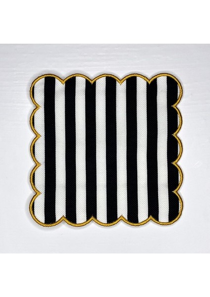 Kalın Çizgi Desenli Dijital Baskılı Nakışlı Kokteyl Peçetesi