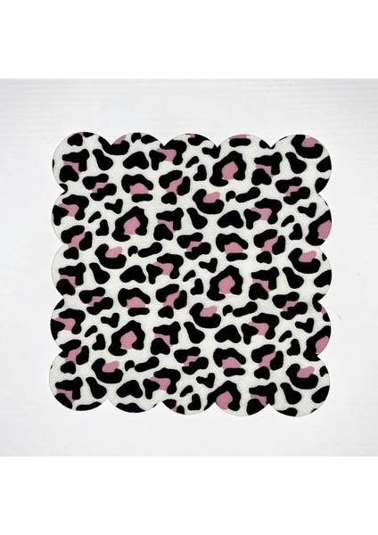Siyah Pembe Leopar Desenli Dijital Baskılı Kokteyl Peçetesi Yıkanabilir Lazer Kesimli