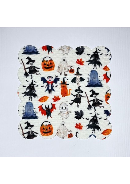Suluboya Halloween Desenli Dijital Baskılı Kokteyl Peçetesi Yıkanabilir Lazer Kesimli