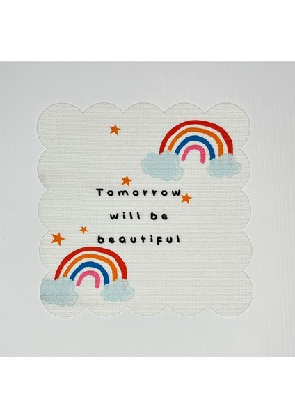 Gökkuşağı Desenli Slogan Yazılı Dijital Baskılı Kokteyl Peçetesi Yıkanabilir Lazer Kesimli