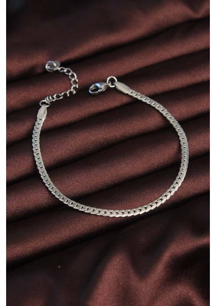 316L Çelik Gümüş Renk Yassı Burgu Model Erkek Bileklik