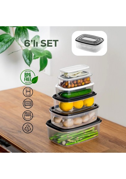 1171 6' lı Derin Dondurucu Mikrodalga Saklama Kabı - Çok Amaçlı Erzak Saklama Kabı Seti