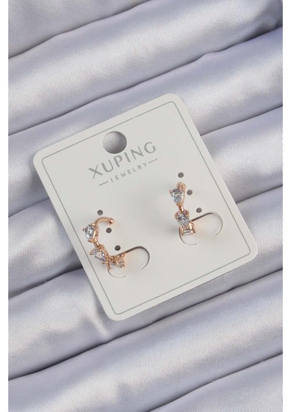 Xuping Rose Renk Damla Zirkon Taşlı Earcuff Küpe