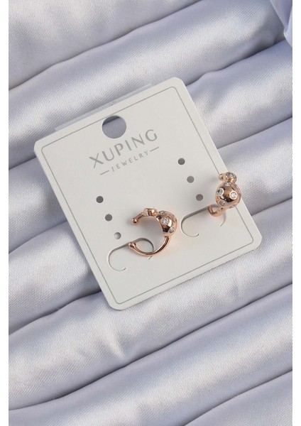 Xuping Rose Renk Zirkon Taşlı Bombeli Topçuk Earcuff Küpe