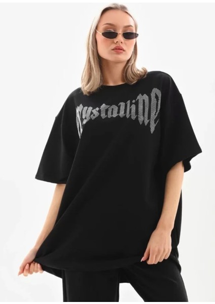 Pilelistore Taş Desenli Oversize T-Shirt - Beyaz