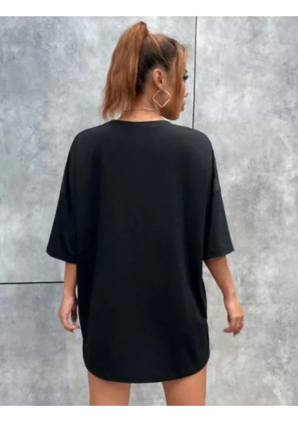 Pileli Store Unisex Baskılı Oversize T-Shirt - Siyah