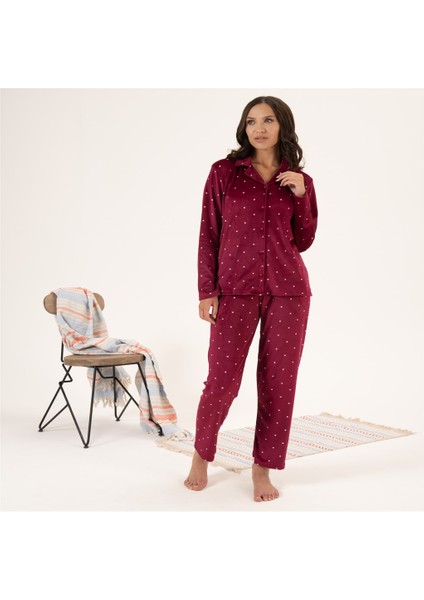 Yıldız Desen Önden Düğmeli Kadife Bayan Pijama Takım fiyatları