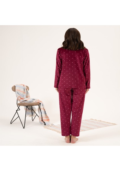 Yıldız Desen Önden Düğmeli Kadife Bayan Pijama Takım modelleri