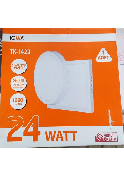 Iowa Sıva Üstü 24 Watt LED Panel Beyaz Kasa Beyaz Işık