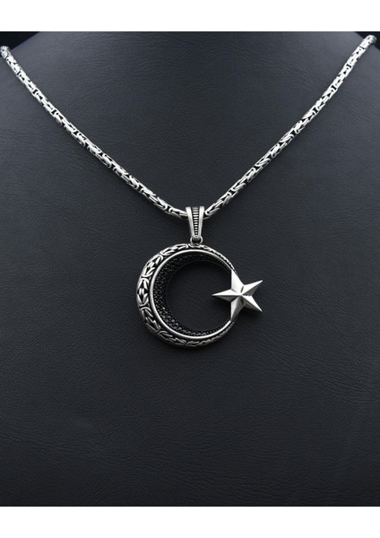 Gümüş Ay Yıldızlı (Ayyıldızlı) Zirkon Taş Süslemeli Kral Zincirli 925 Ayar Gümüş Kolye 901077 indirimleri