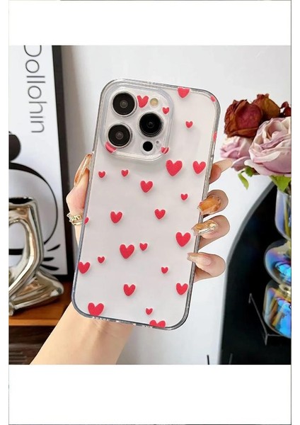 Apple iPhone Modelleri Uyumlu Minik Kalpler Desenli Şeffaf Silikon Kılıf