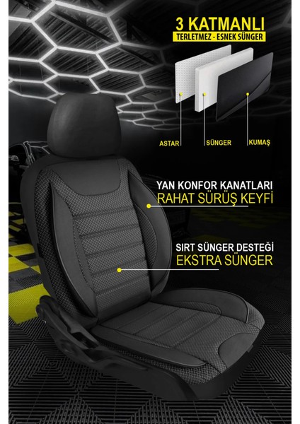 Chery Chance Uyumlu Tam Set Siyah Oto Koltuk Kılıfı 5 Koltuk Ön Arka Tam Set Terletmez