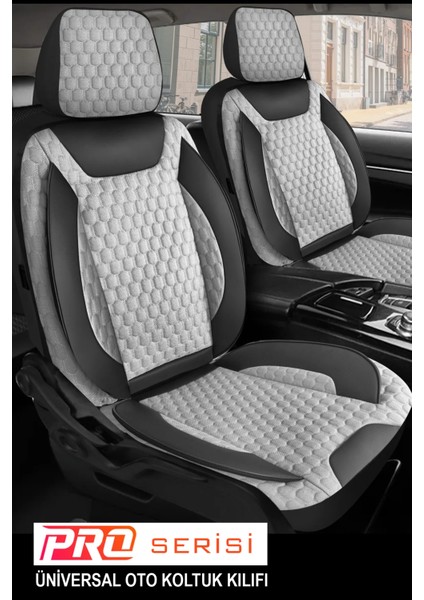 Seat Altea Uyumlu Tam Set Pro Lüks Oto Koltuk Kılıfı Deri ve Kabartmalı Gri Kumaş