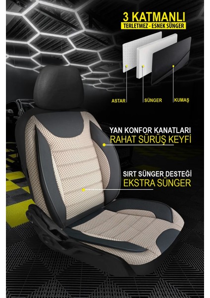 Chevrolet Voyager Uyumlu Tam Set Bej Oto Koltuk Kılıfı 5 Koltuk Ön Arka Tam Set Terletmez