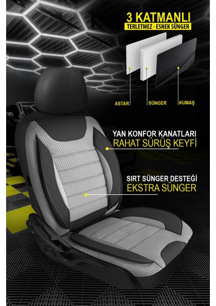 Chevrolet Aveo Uyumlu Tam Set Gri Oto Koltuk Kılıfı 5 Koltuk Ön Arka Tam Set Terletmez