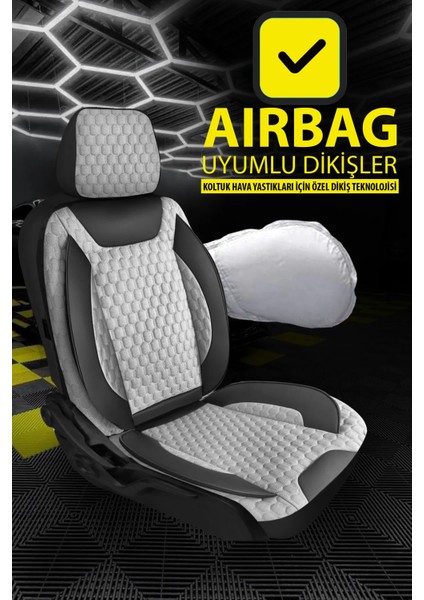 Fiat Stilo Uyumlu Tam Set Pro Lüks Oto Koltuk Kılıfı Deri ve Kabartmalı Gri Kumaş